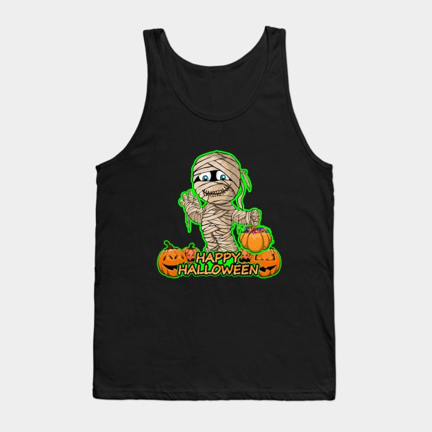 Mummy Scary and Spooky Happy Halloween Funny Graphic Tank Top by SassySoClassy